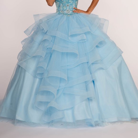 NEW LONG TULLE OFF THE SHOULDER STRAPLESS BALL GOWN WITH LACE UP BACK GL2515 - Picture 6 of 10